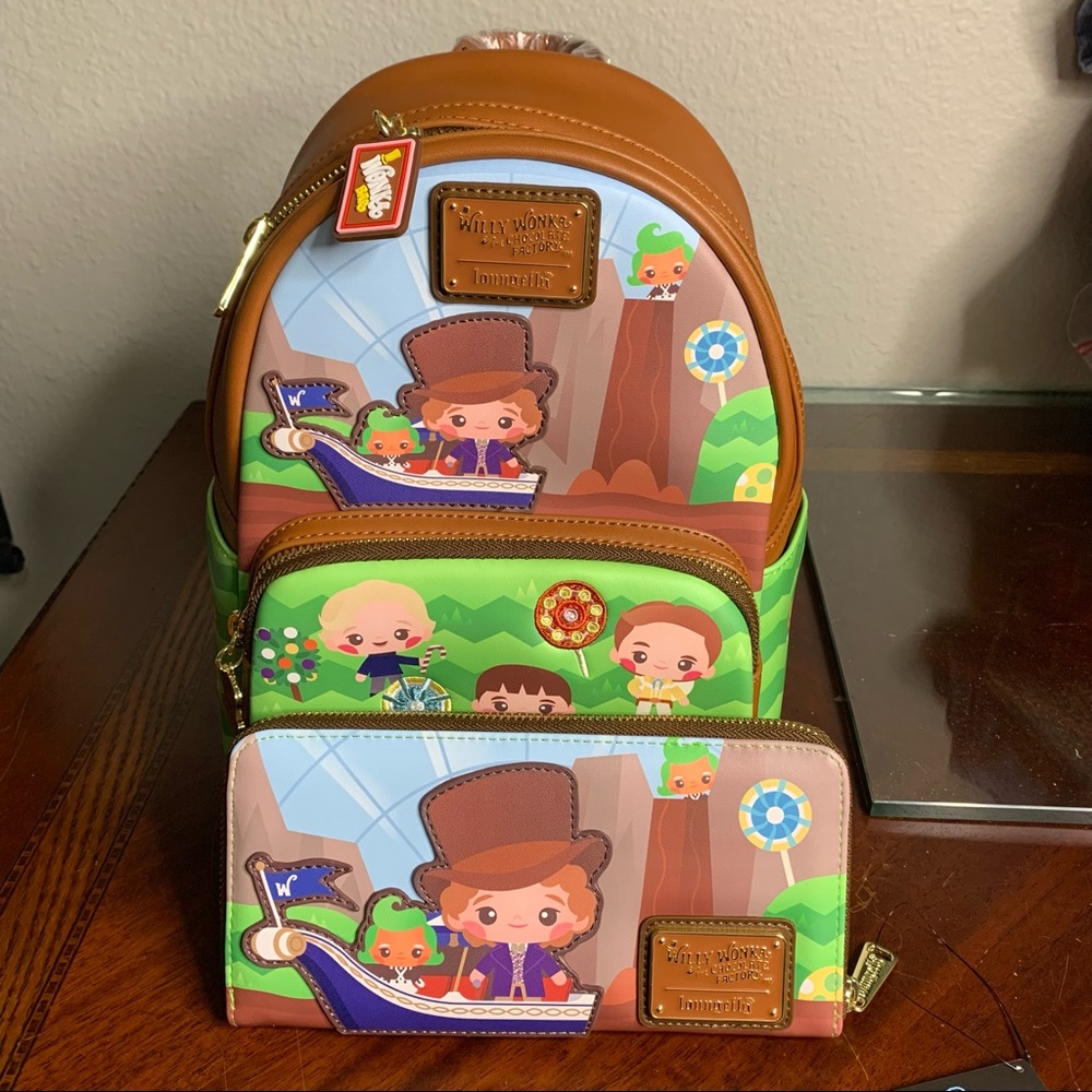 NWT Loungefly Willy Wonka and the Chocolate Factory Mini Backpack & Wallet Set